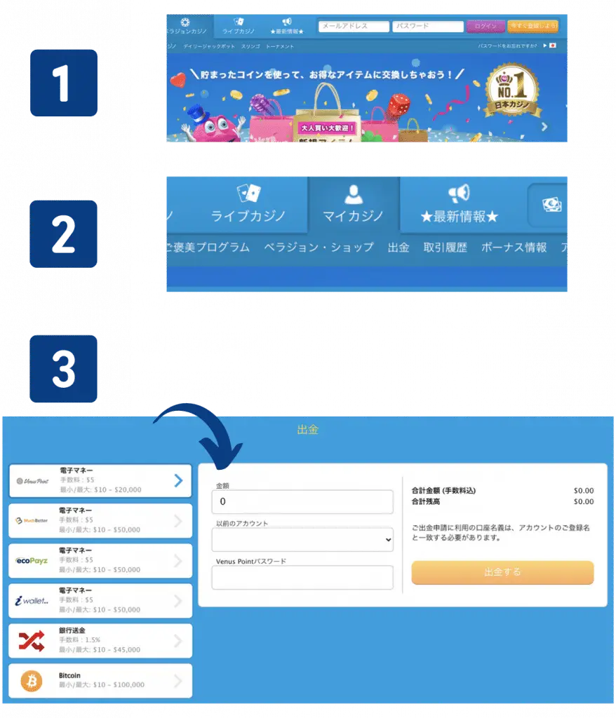 ベラジョンカジノ電子マネーによる出金方法